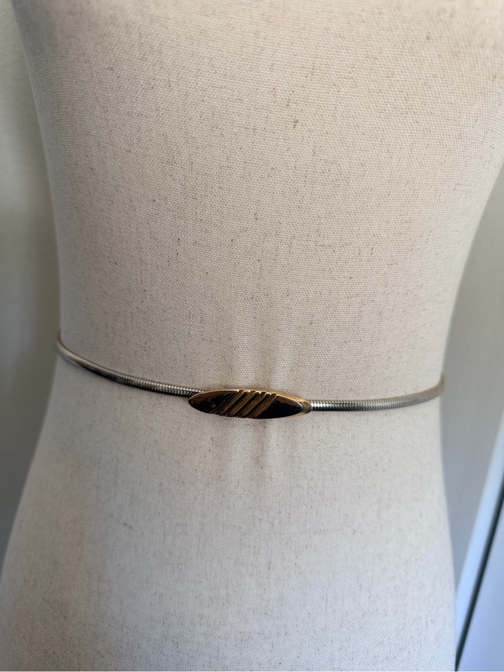 Vintage Slim Silver-Tone Belt with Gold Accent
